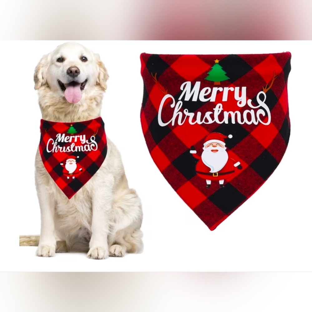 Brand New Red Plaid Reversible Christmas Dog Bandana